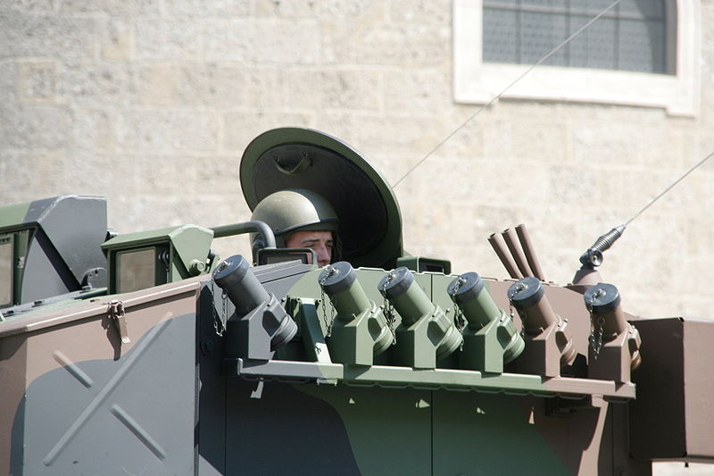 The smoke-grenade launchers on the Ulan
