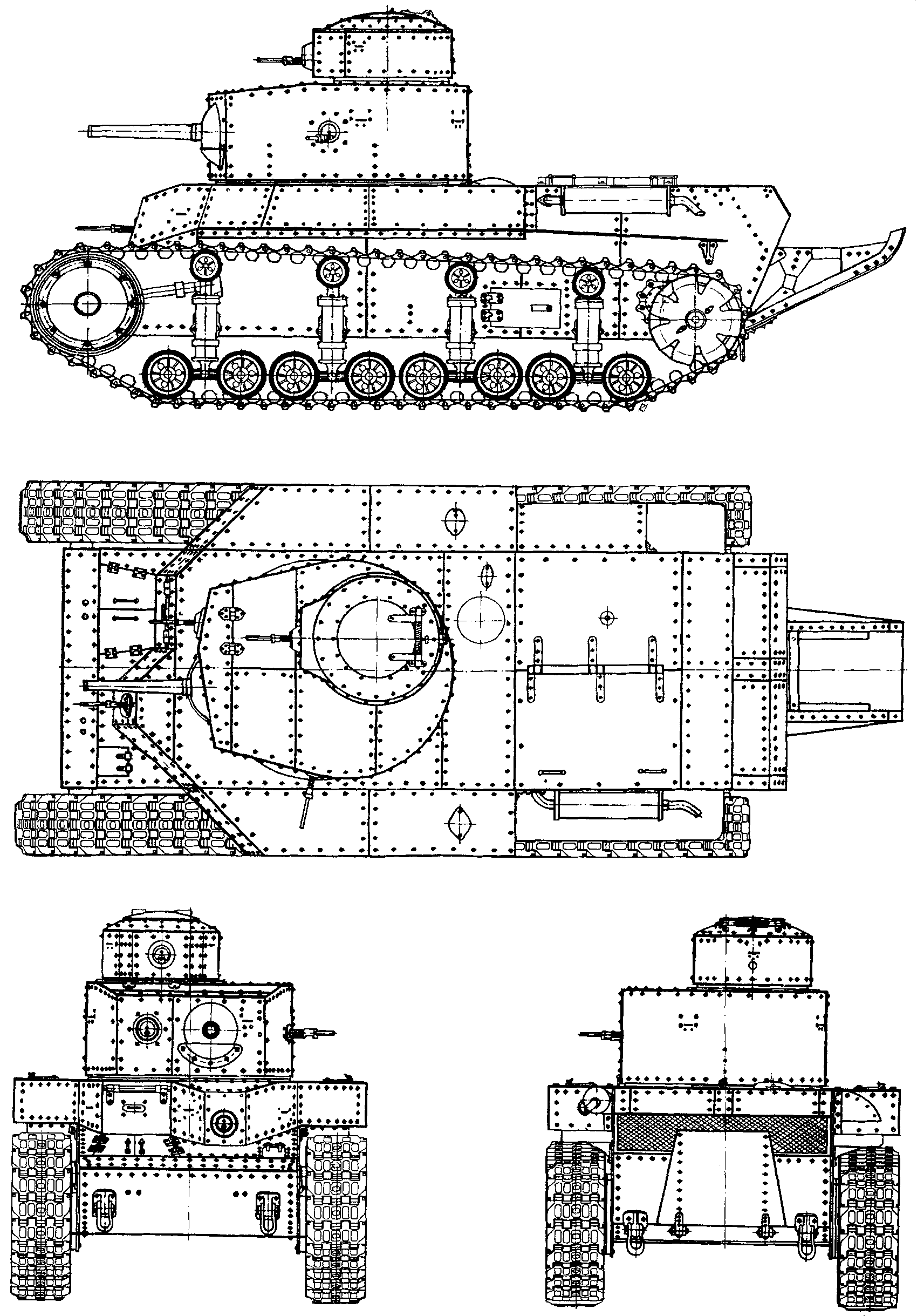 T-24 technical drawing. Notice how the turret is rounded at the back, as opposed to eight-sided
