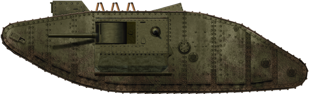 This is a Male Mark III tank. They were armed with the long barrelled 6pdr gun but this was later replaced with the short barrelled 6pdr gun and they were also later fitted with the new style sponsons