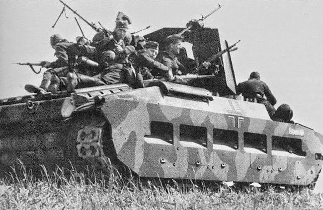 Infanterie Pz.Kpfw. MK II 748(e) Oswald transporting troops during a training exercise