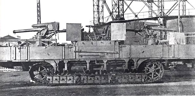 Captured Russian 76.2 mm (3 in) Model 1902 guns were mounted on the A7V chassis with a new trunnion and elevation assembly to enable the gun to fire at enemy aircraft.