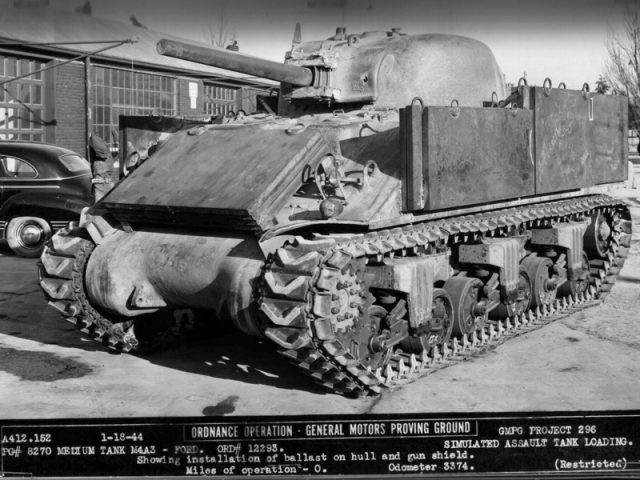 The M4A3 test tank with ballast fitted on 18th January 1944.