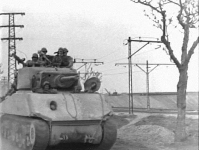 M4A3E2 with concrete applique on glacis, date and location unknown (frame from a US Army Signal Corp film
