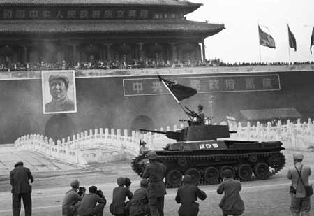 Gongchen Tank leading the victory parade in Tiananmen Square, 1st October 1949