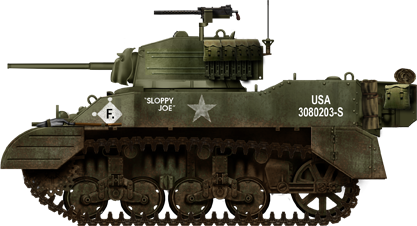 Sloppy Joe, late M5A1 from the 97th Cavalry Reconnaissance Squadron, Germany, January 1945.